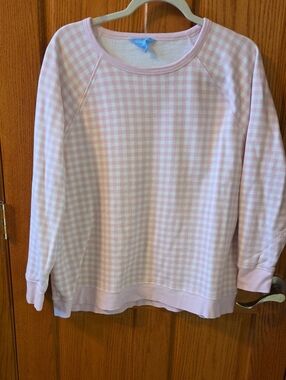 Draper James Pink Gingham Scoop Neck Sweater